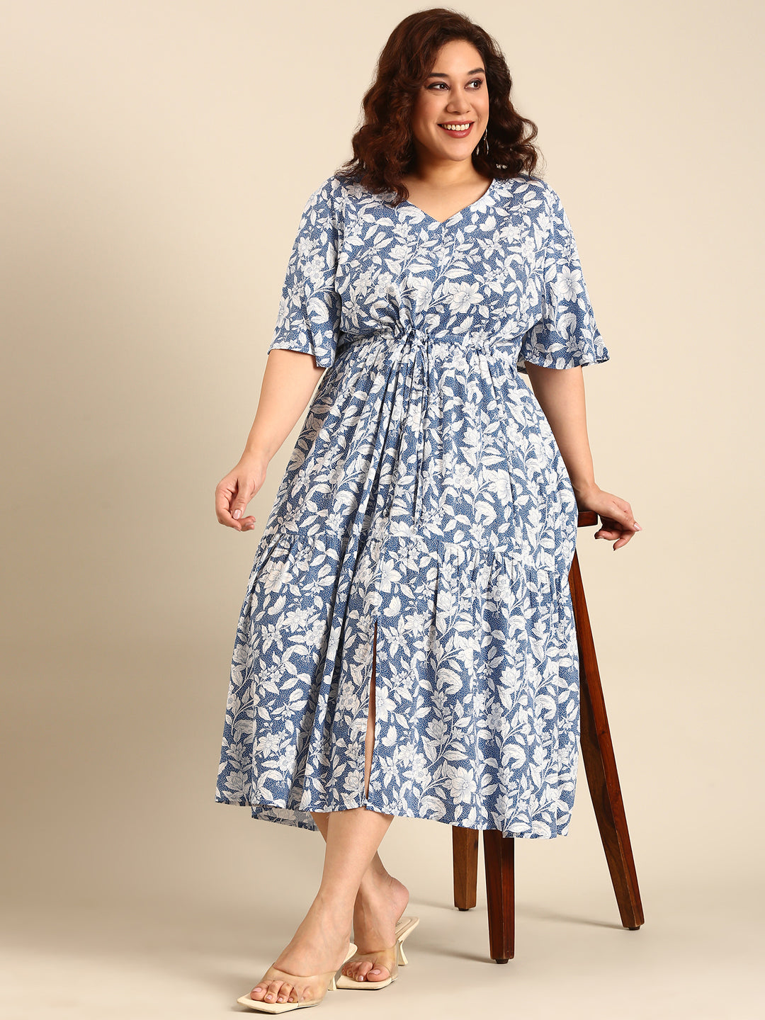 White Dot Printed Viscose Dress