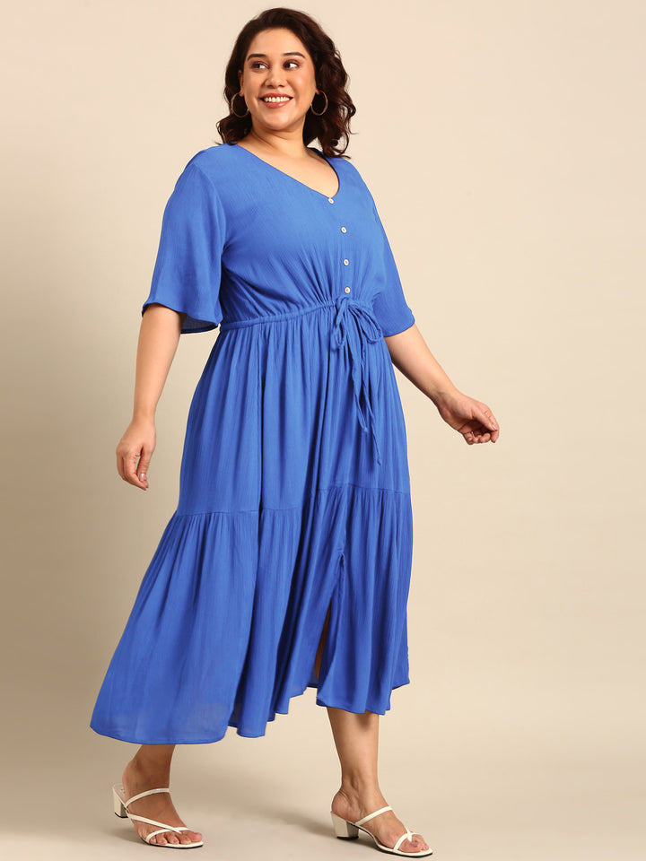 Cobalt Maxi Dress With Waist Tie