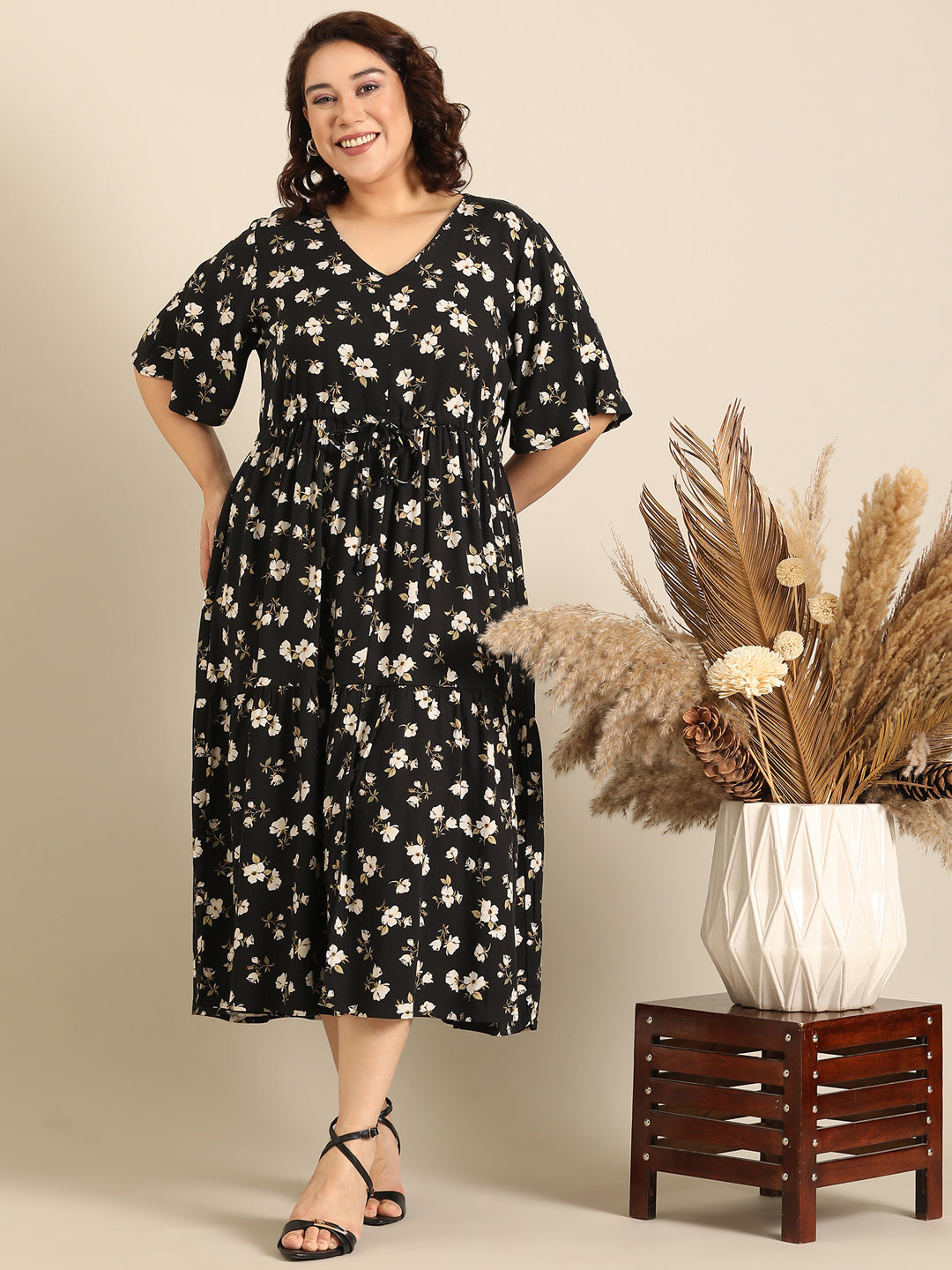 Black Floral Printed Dress