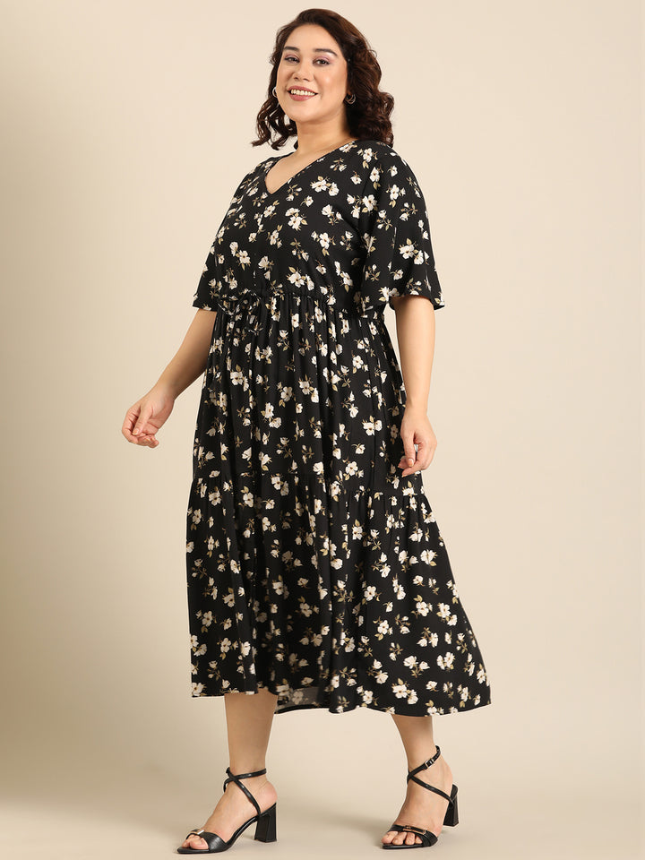 Black Floral Printed Dress