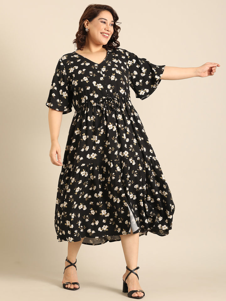 Black Floral Printed Dress