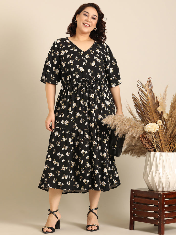 Black Floral Printed Dress
