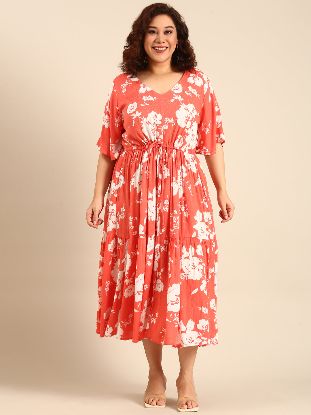 Orange Floral Viscose Dress
