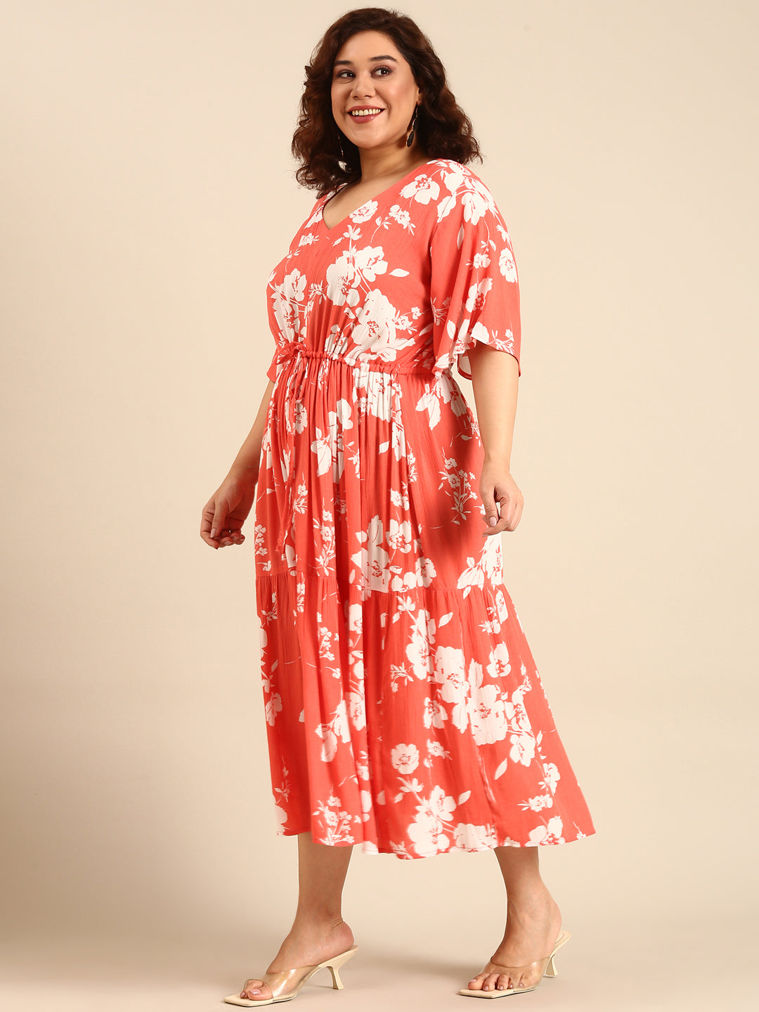 Orange Floral Viscose Dress