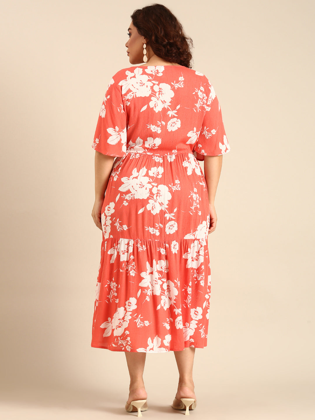 Orange Floral Viscose Dress