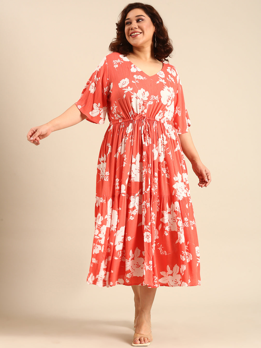 Orange Floral Viscose Dress