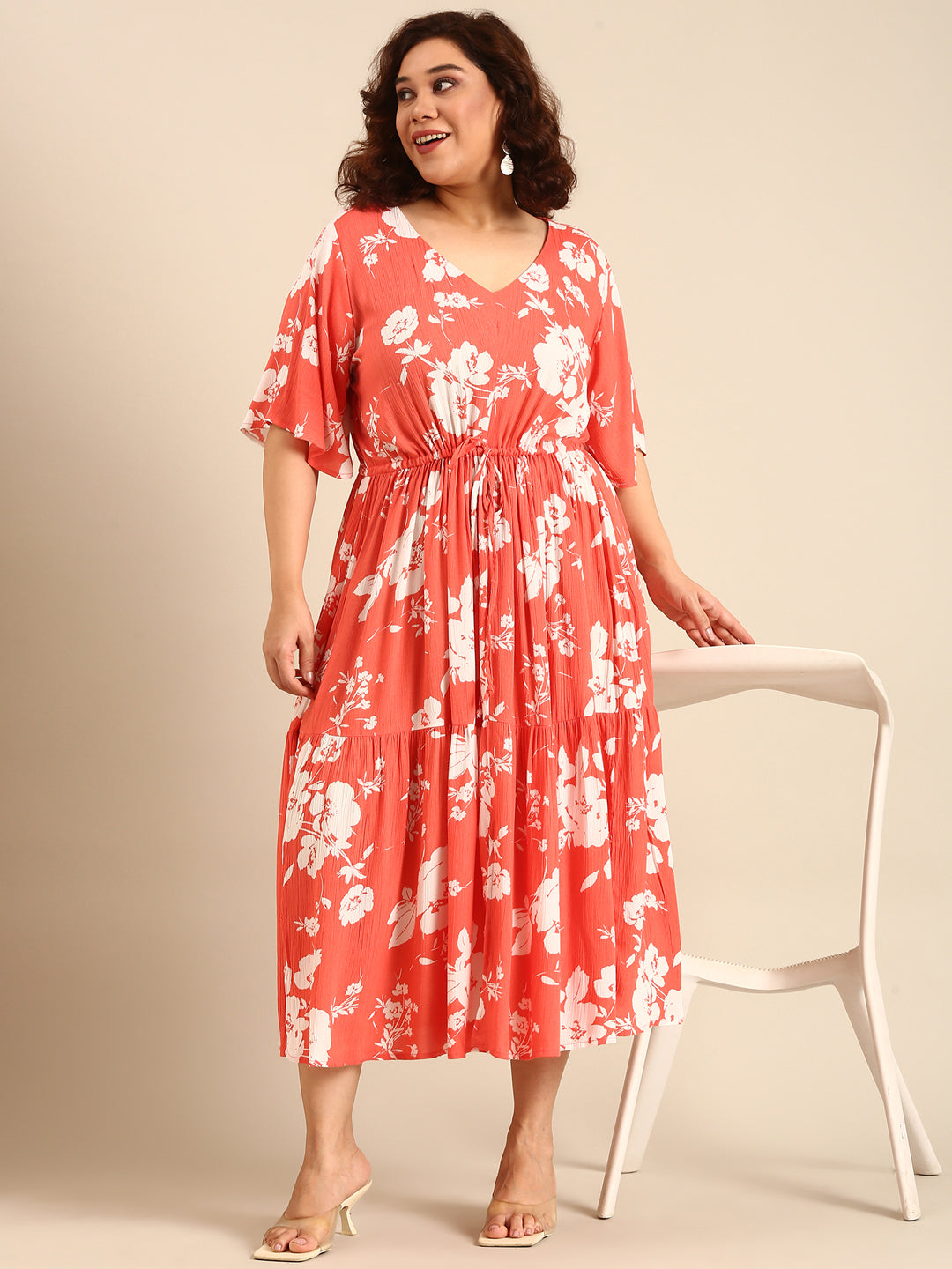 Orange Floral Viscose Dress