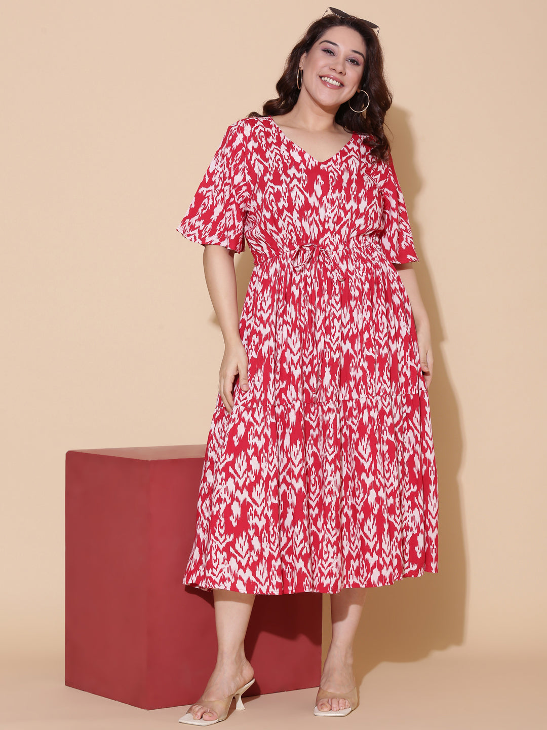 Red Ikkat Printed Maxi Dress