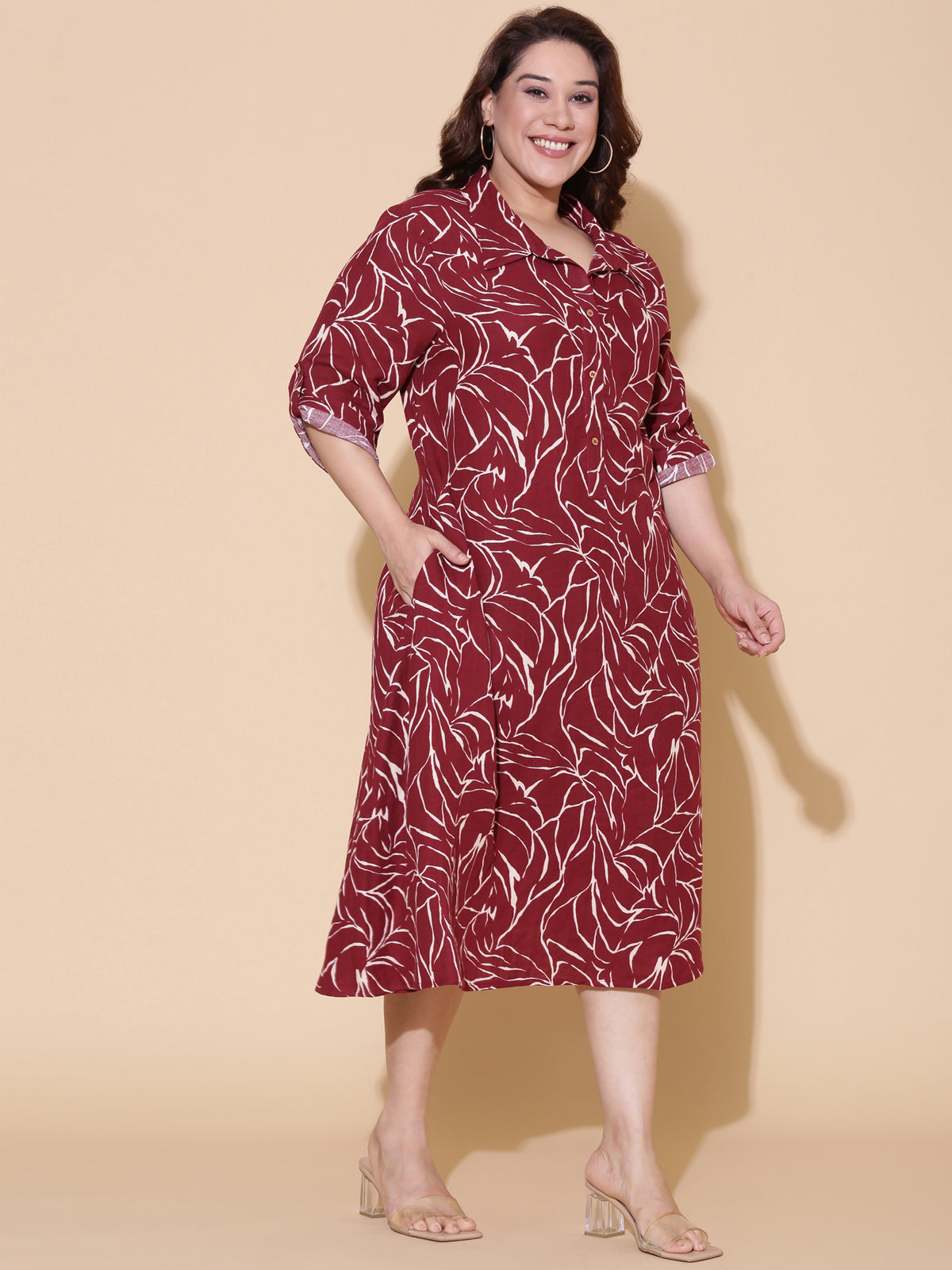 Maroon Printed A-Line Dress