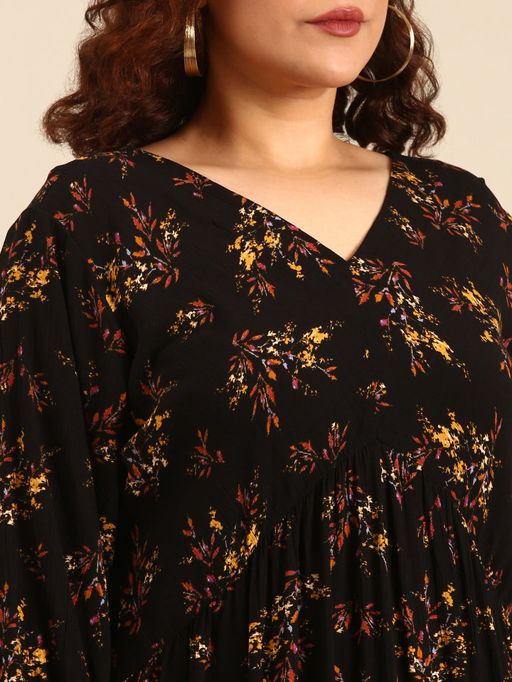 Black Floral Crepe Dress