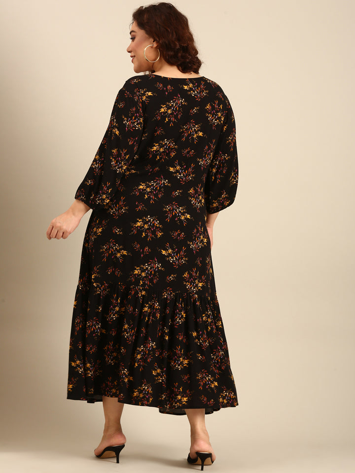 Black Floral Crepe Dress