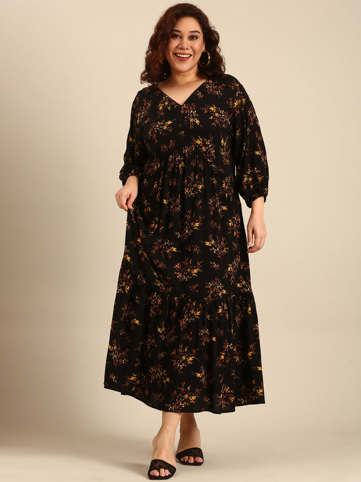 Black Floral Crepe Dress