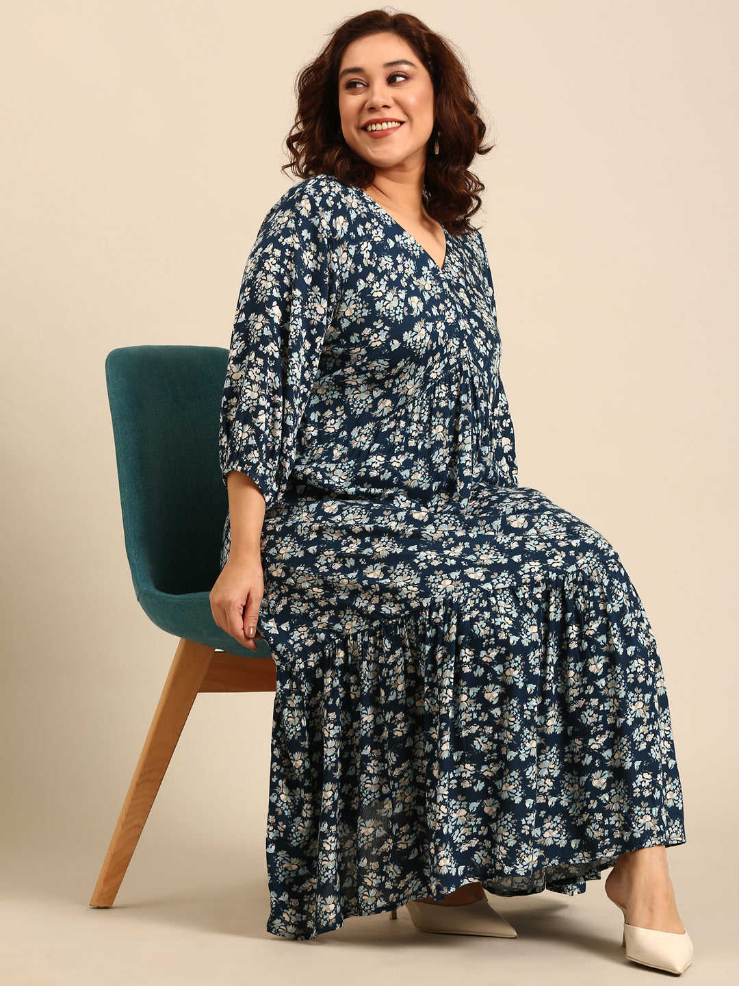 Ditsy Floral Printed Alia-Cut Tiered Dress