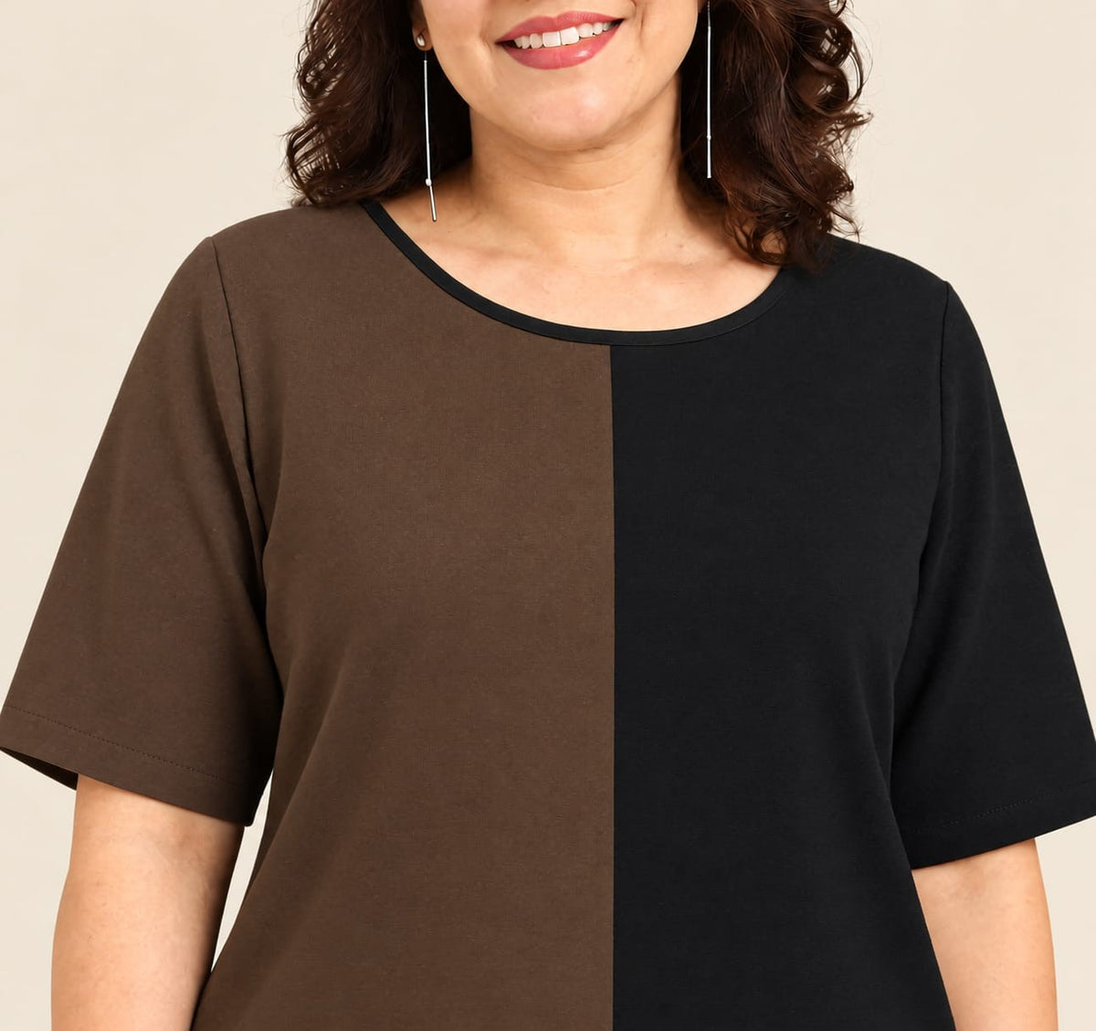 Black & Brown Colourblock Sheath Midi Dress