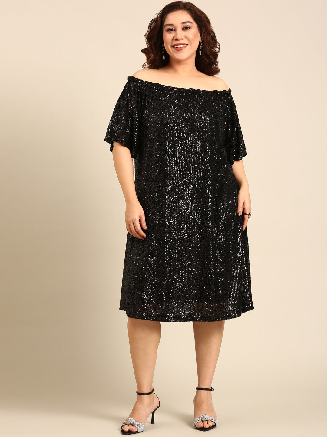 Off-Shoulder Black Sequin Dress