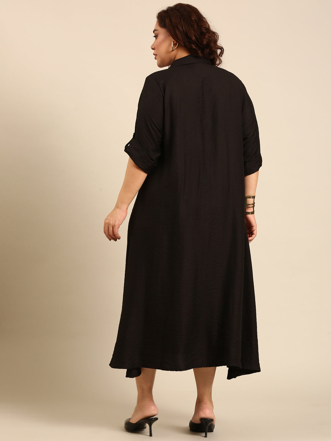 Solid Black Maxi Shirt Dress