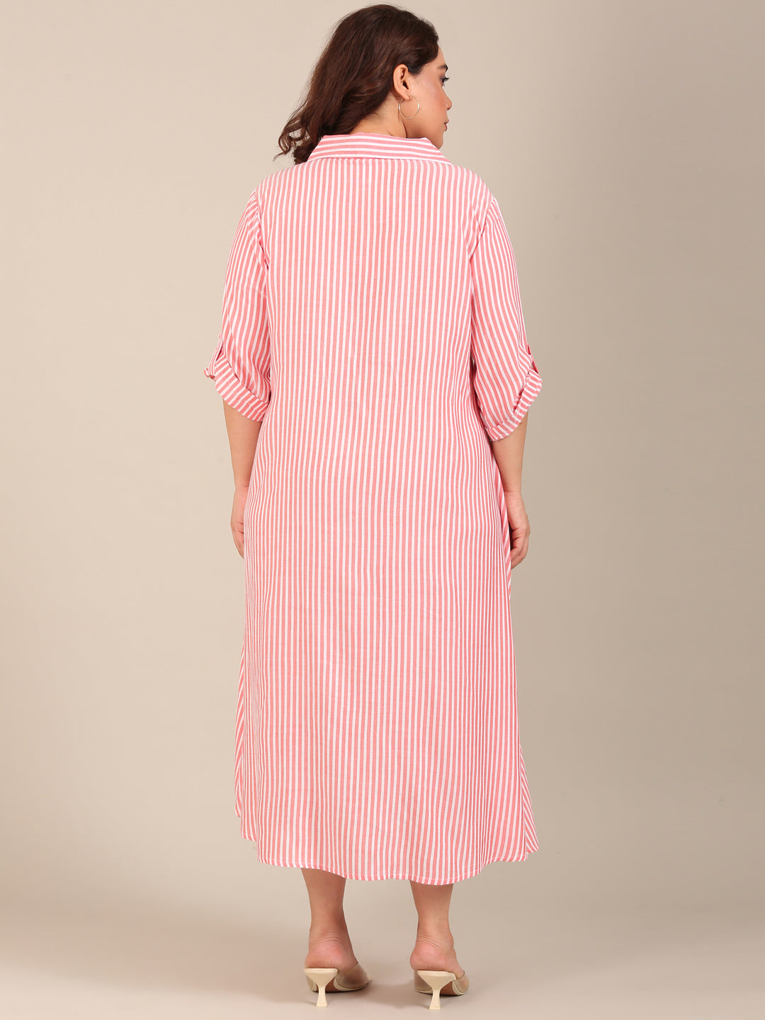 Red and White Striped Shirt Dress