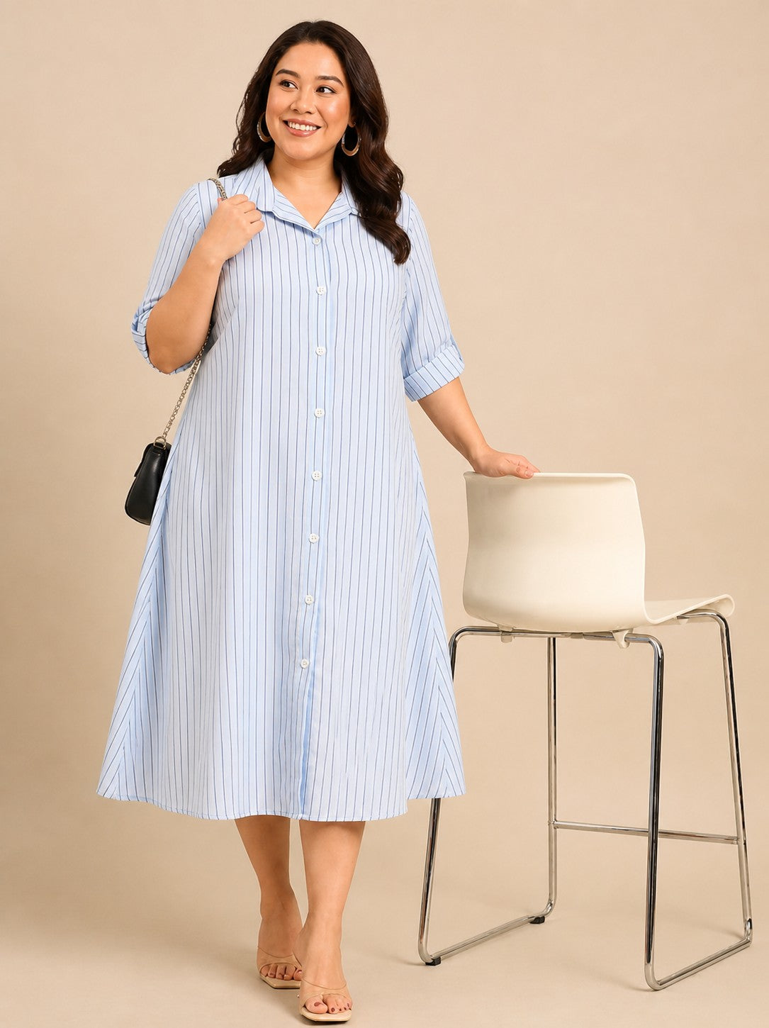 Light Blue Striped Shirt Dress