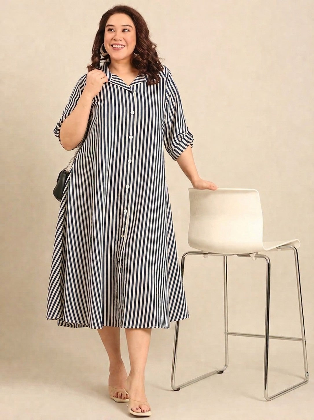 Teal and White Striped Shirt Dress