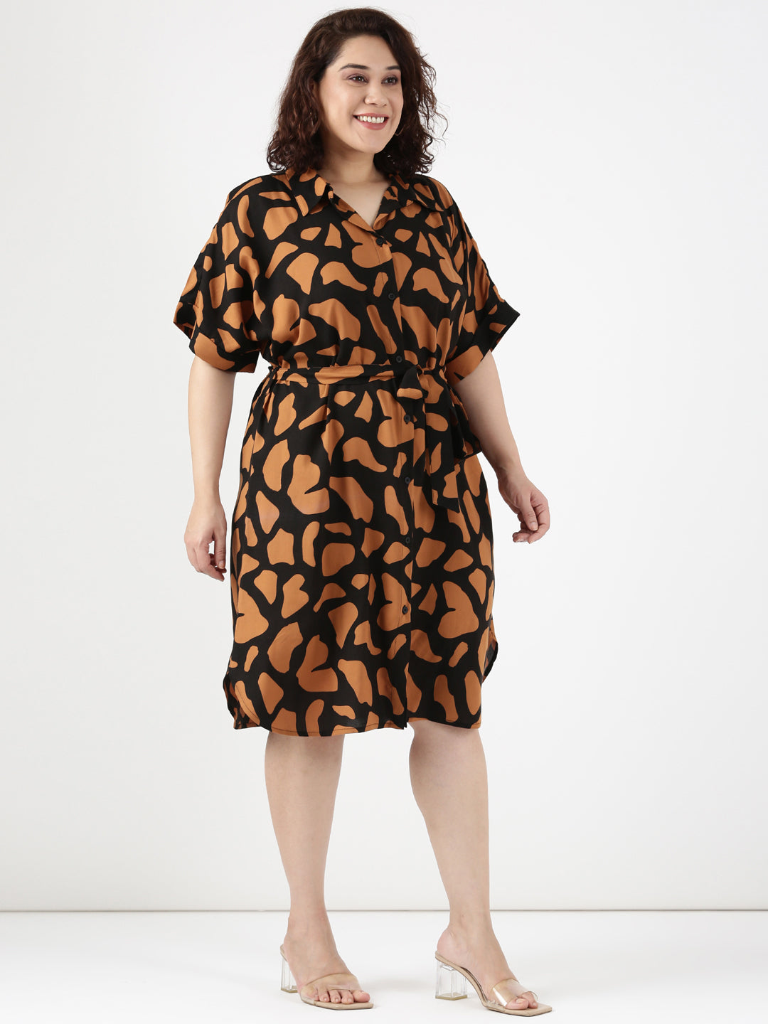 Printed Tie-up Shirt Dress
