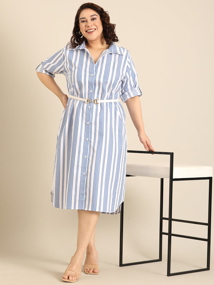 Blue Stripe Shirt Dress