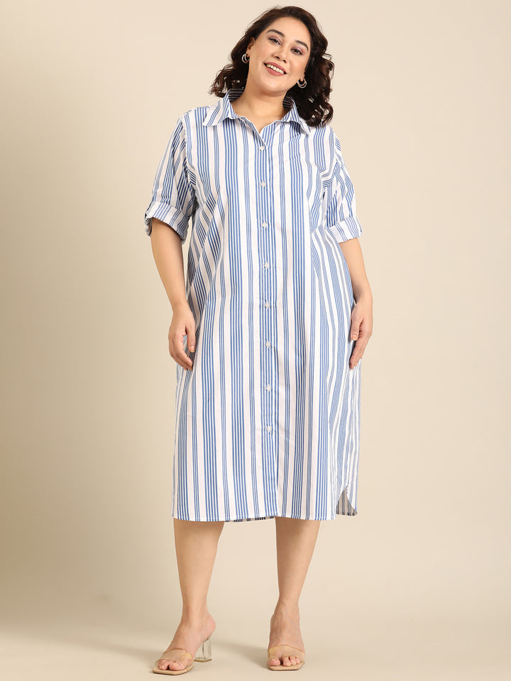 Blue Stripe Shirt Dress