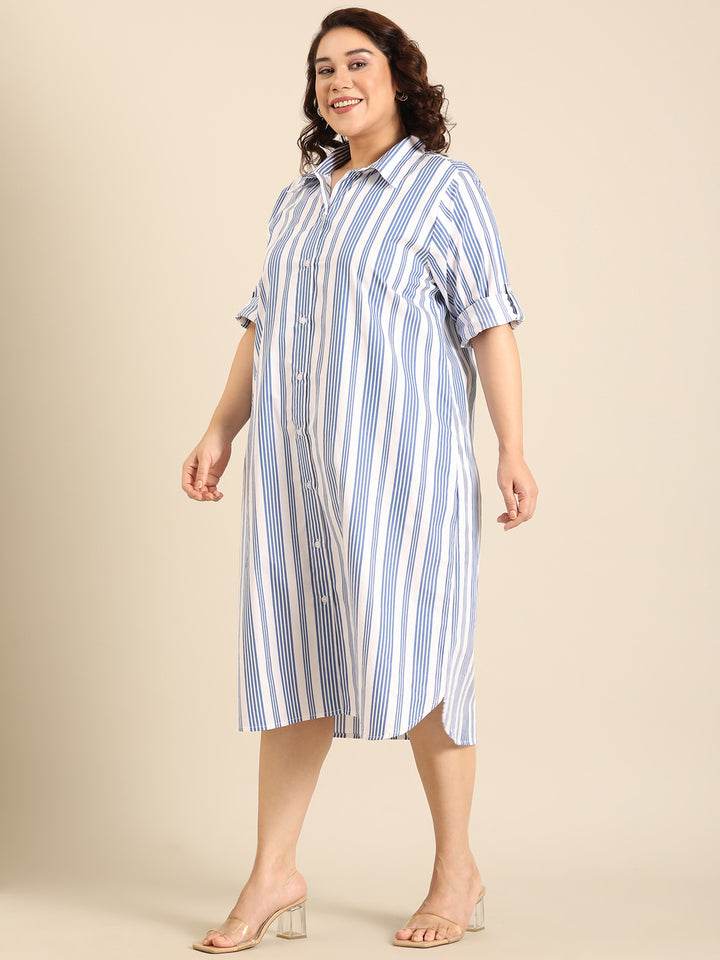 Blue Stripe Shirt Dress