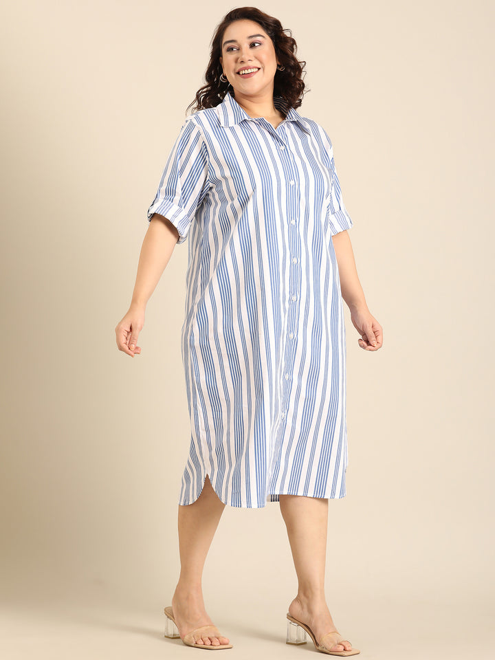 Blue Stripe Shirt Dress