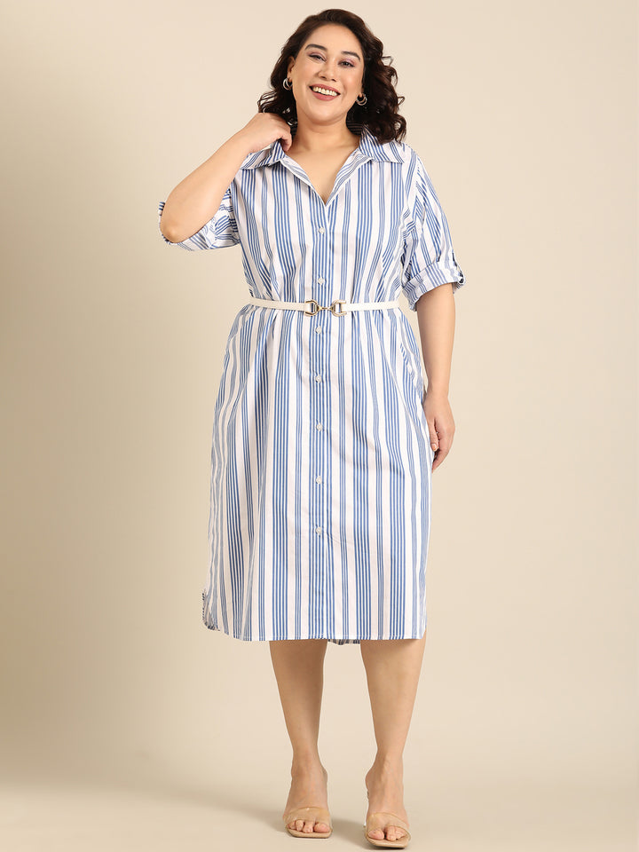 Blue Stripe Shirt Dress