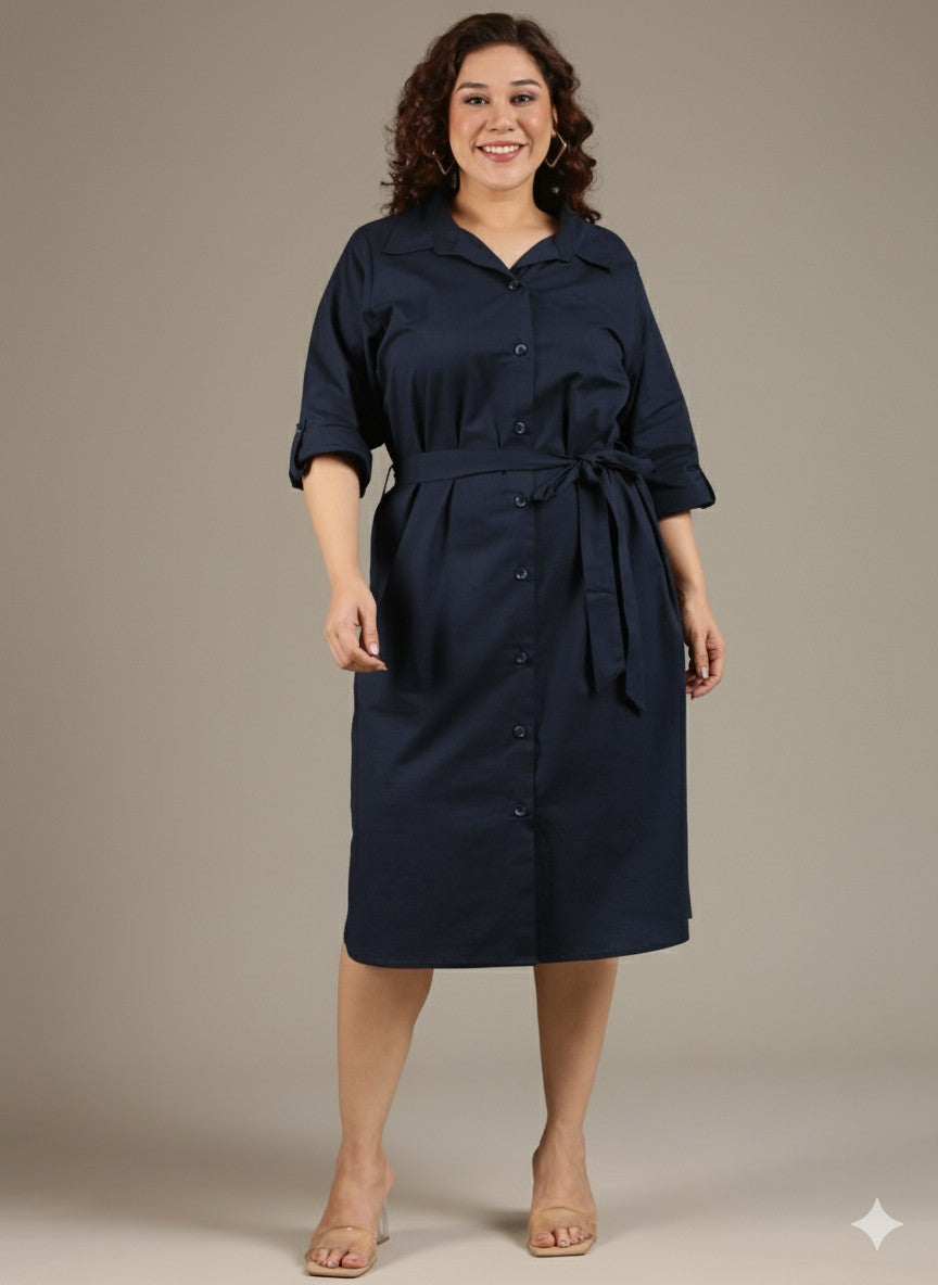 Navy Cotton Shirt Dress