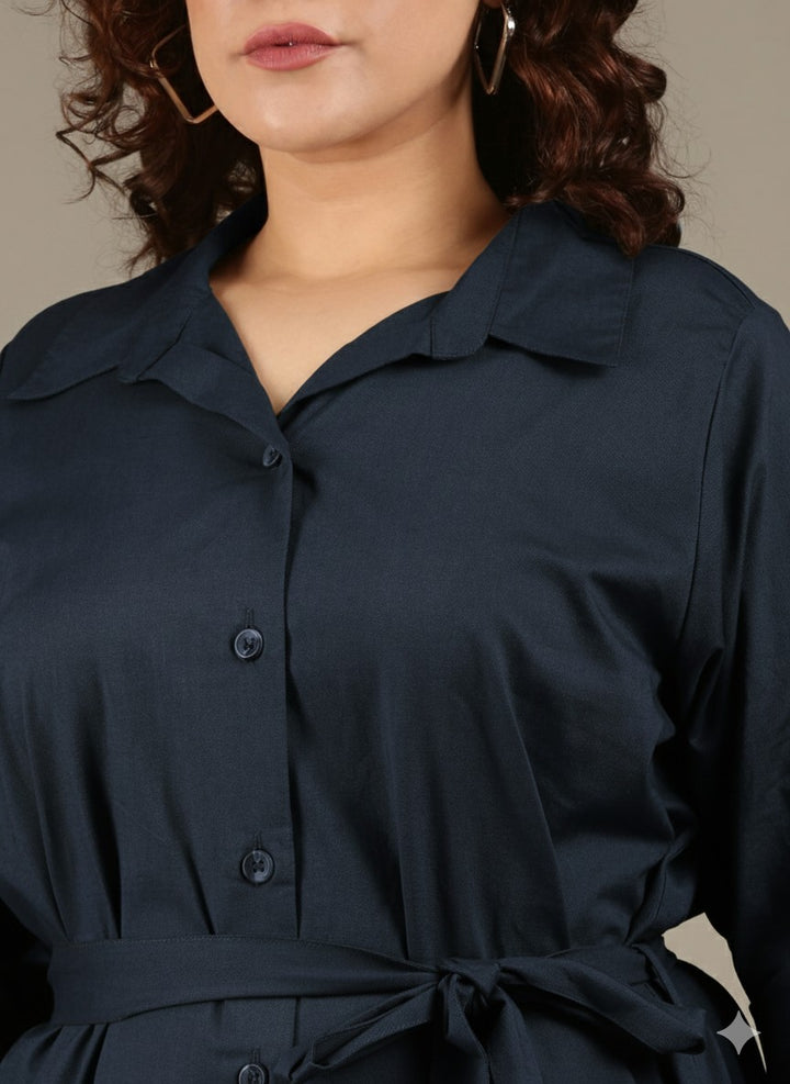 Navy Cotton Shirt Dress