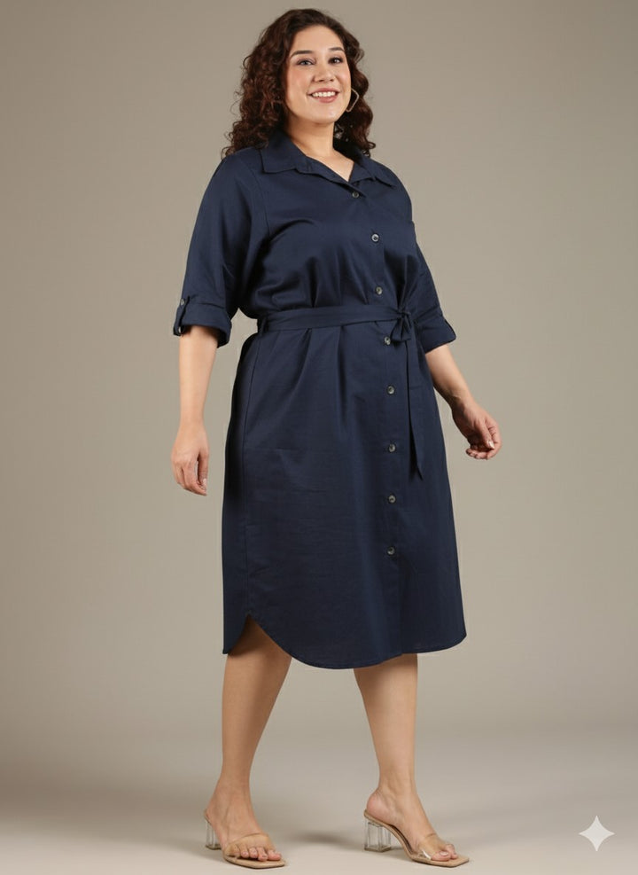 Navy Cotton Shirt Dress
