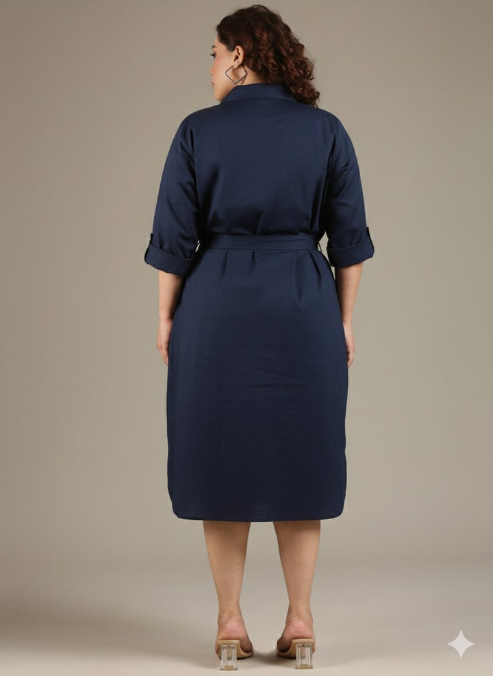 Navy Cotton Shirt Dress
