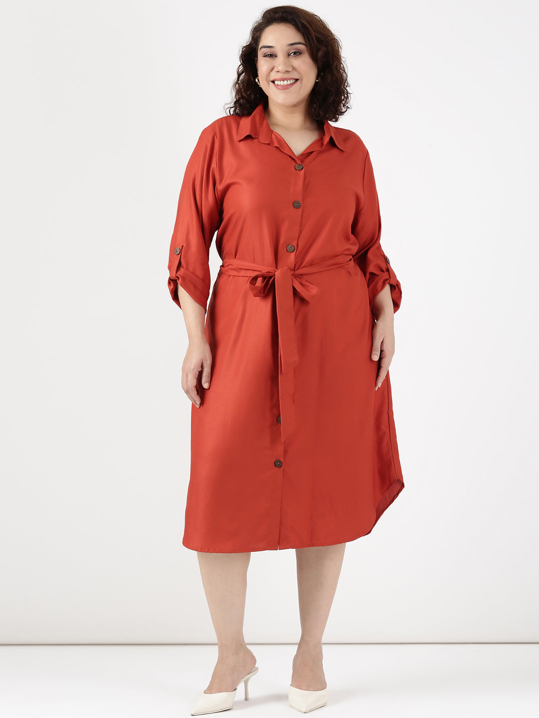 Rust Tie-up Shirt Dress