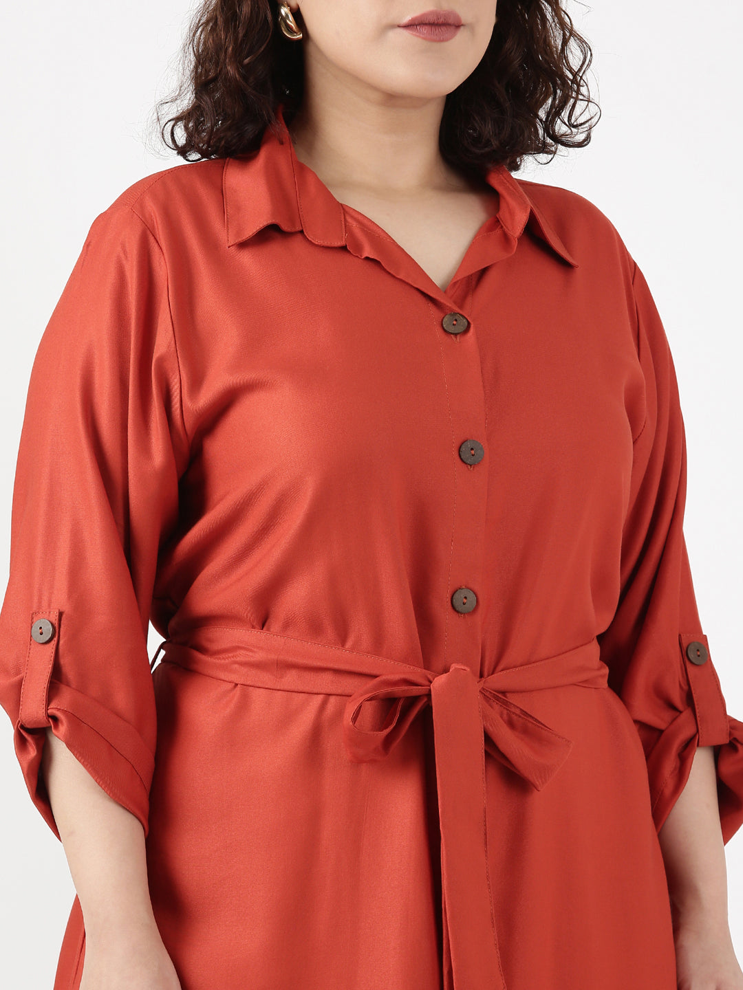 Rust Tie-up Shirt Dress