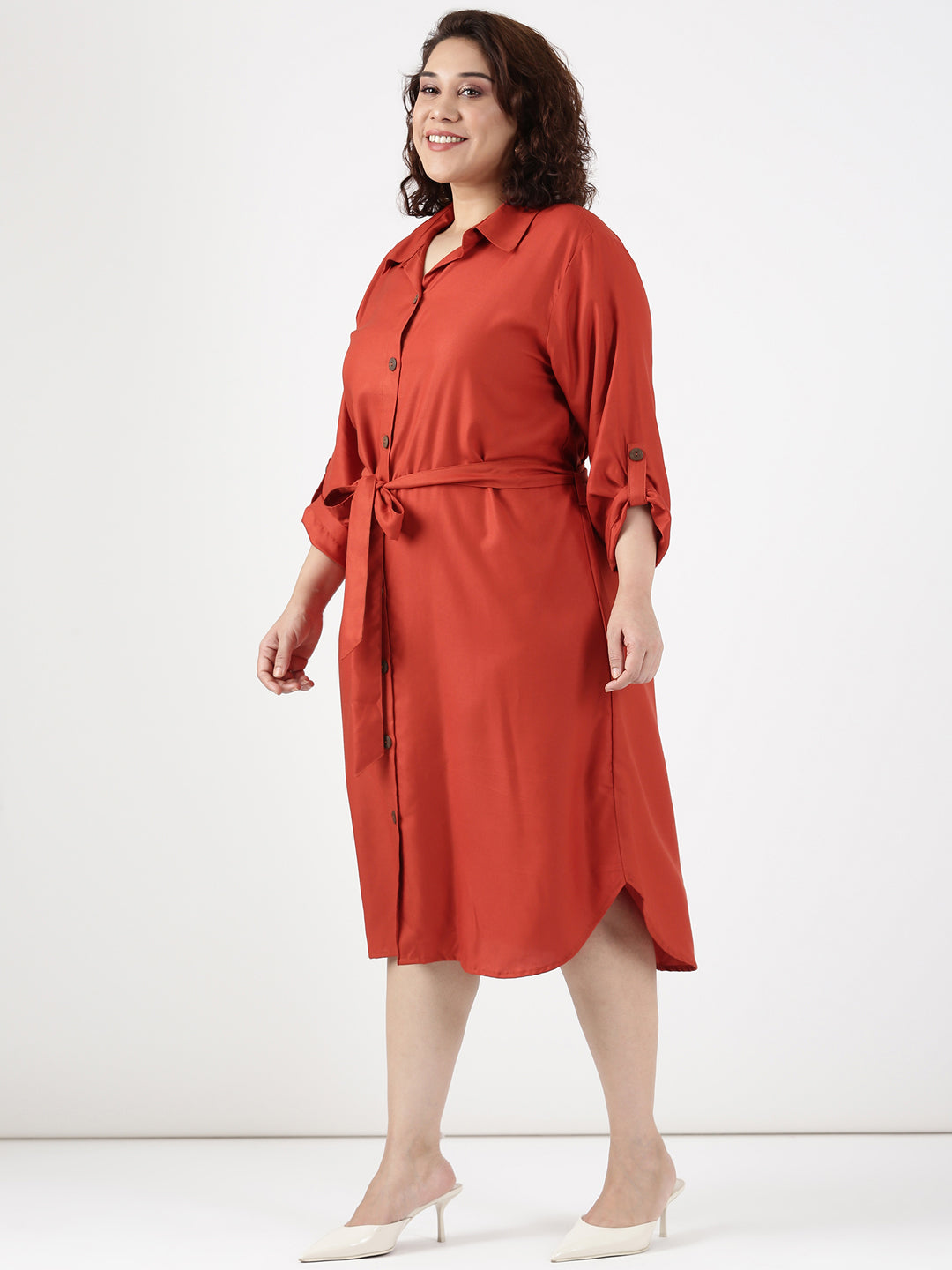 Rust Tie-up Shirt Dress