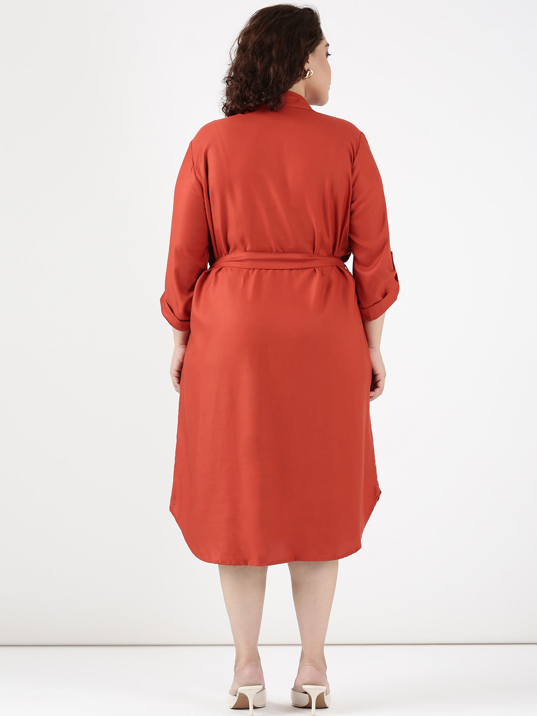 Rust Tie-up Shirt Dress