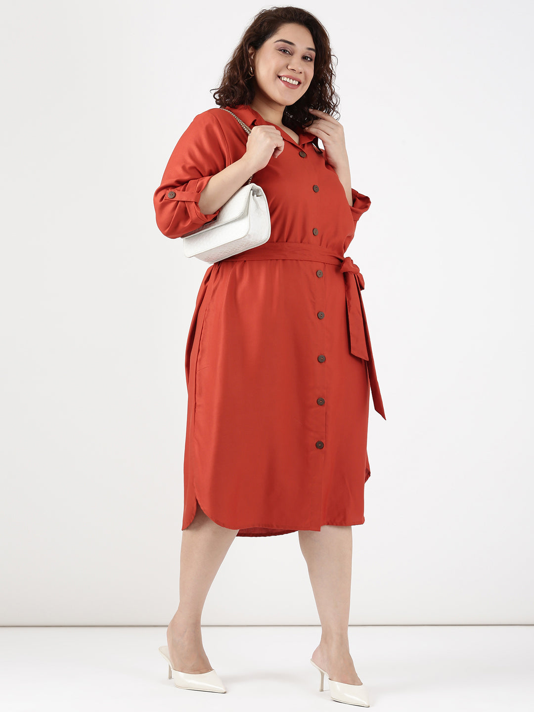 Rust Tie-up Shirt Dress