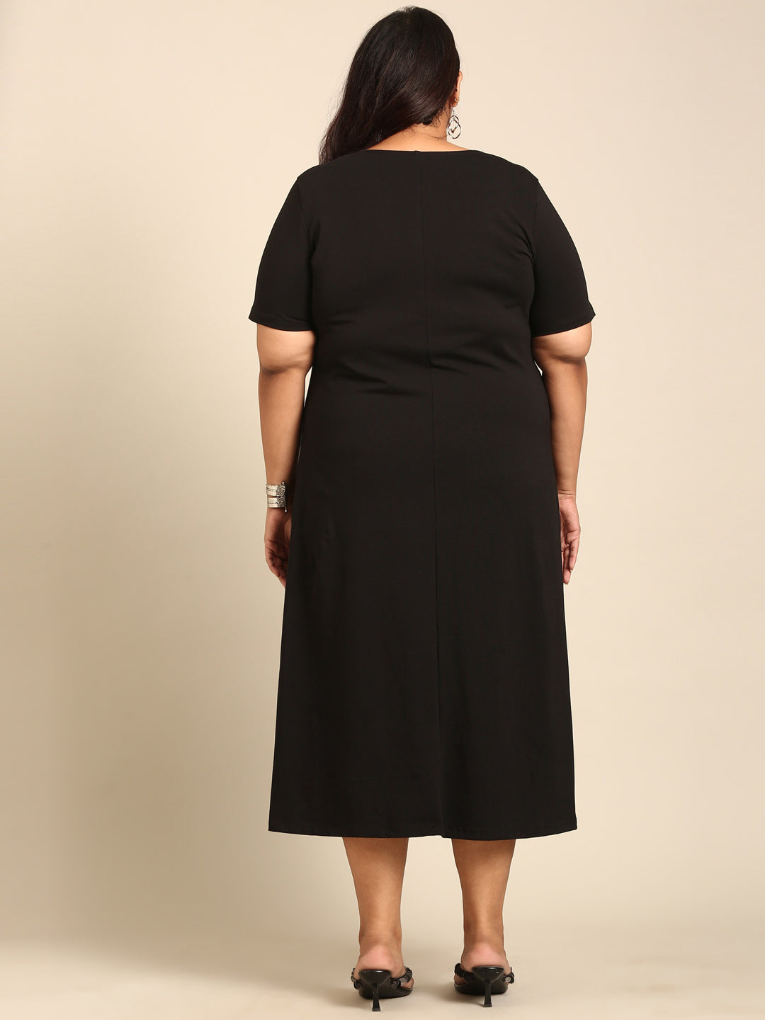 Black Cotton V-Neck Maxi Dress
