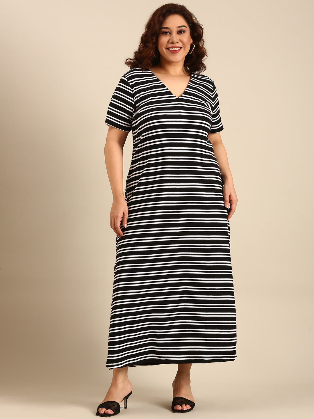 Ribbed Black-White Striped Dress
