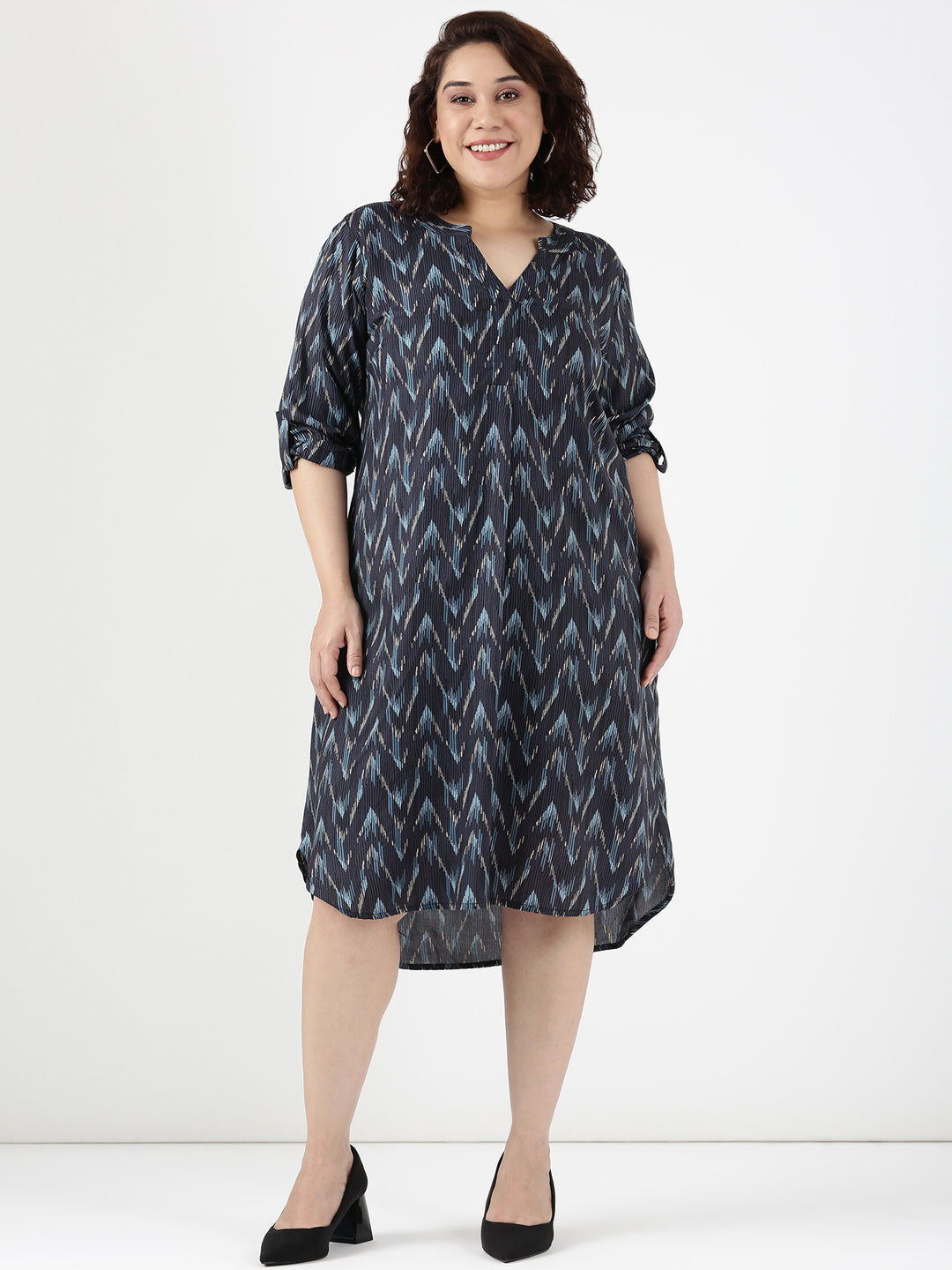 Grey Chevron Print Dress