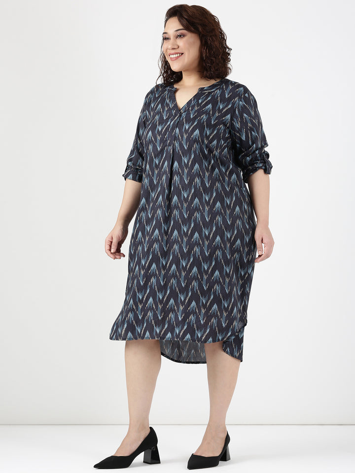 Grey Chevron Print Dress