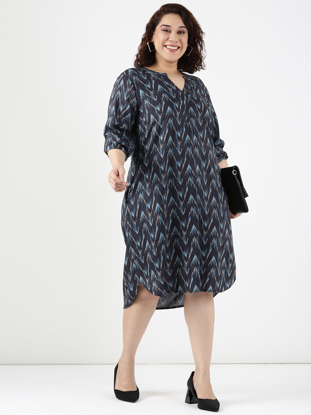 Grey Chevron Print Dress