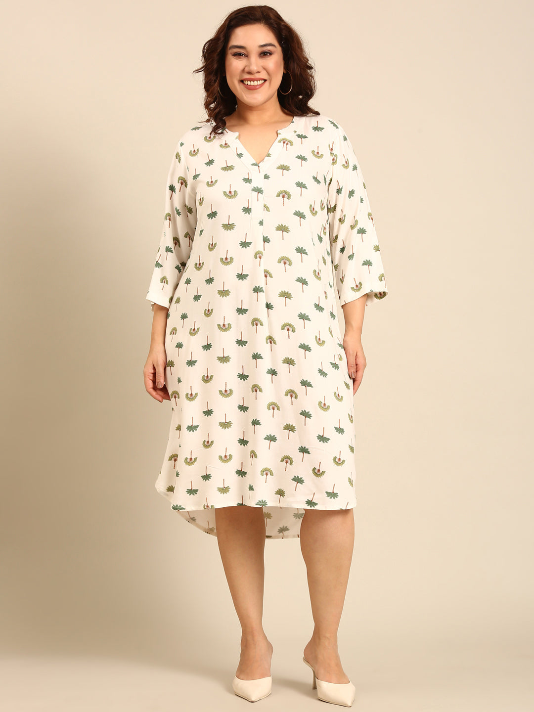 White Printed Midi Dress