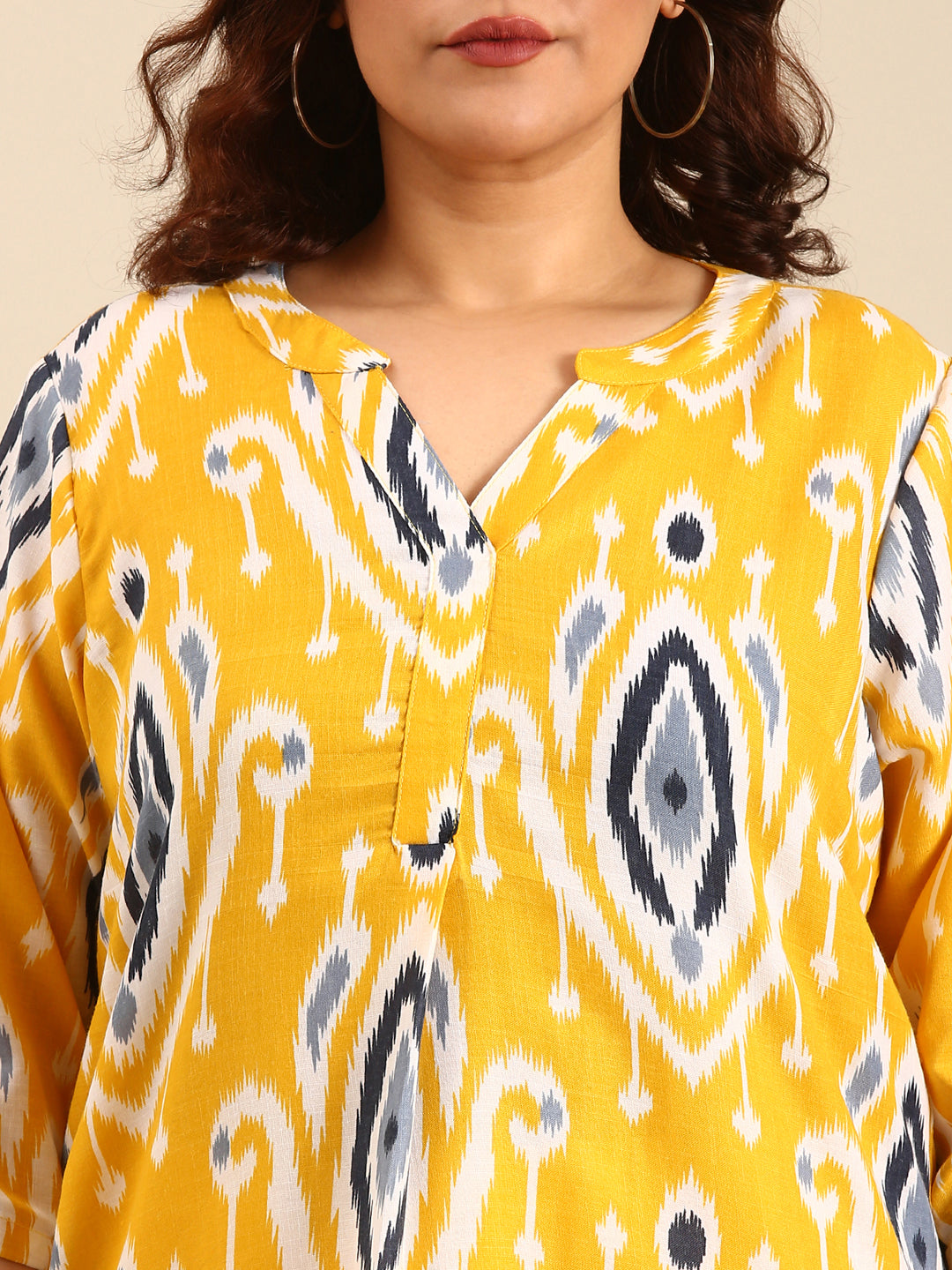 Yellow Ikkat Printed Midi Dress