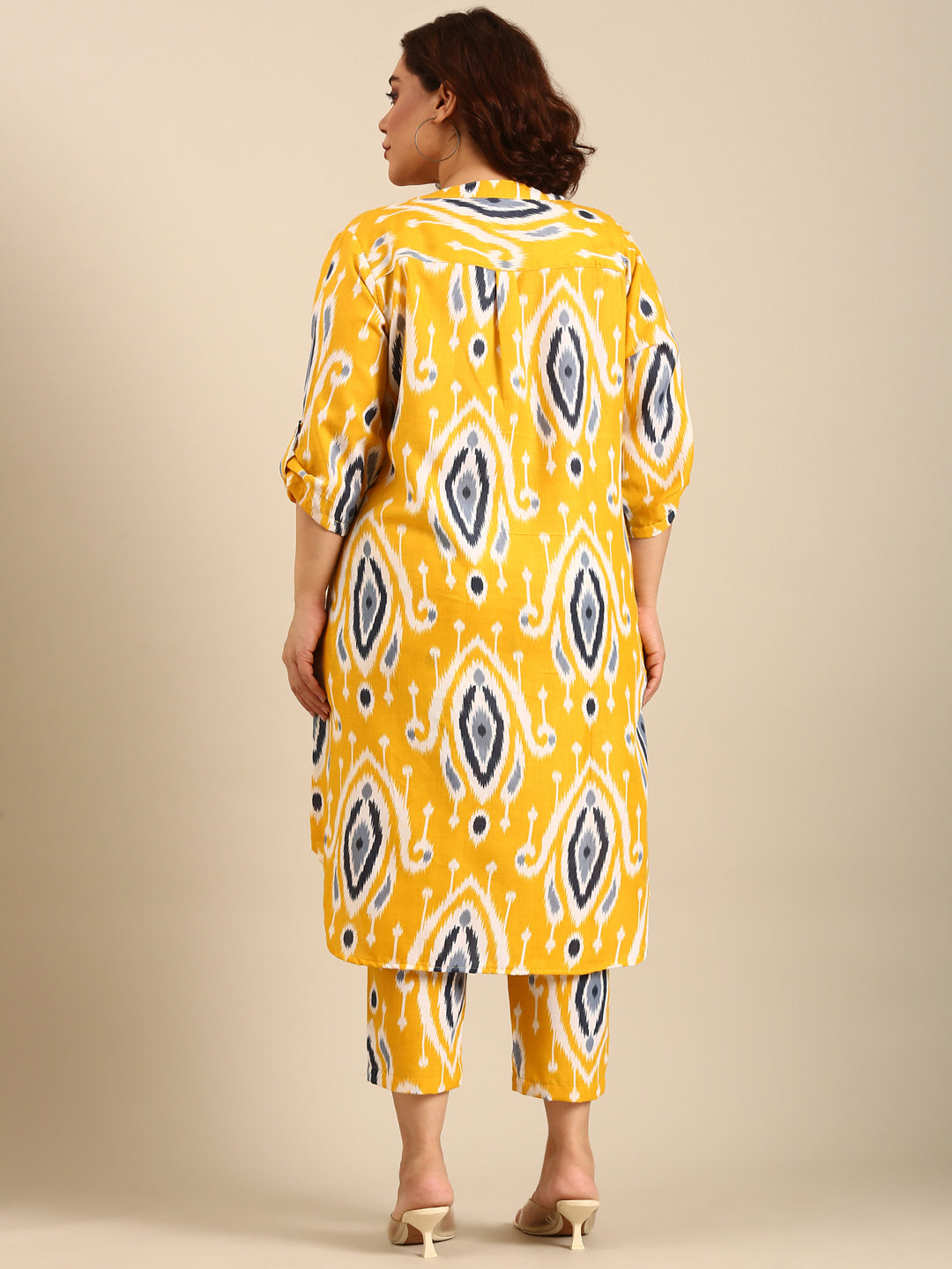 Yellow Ikkat Printed Midi Dress