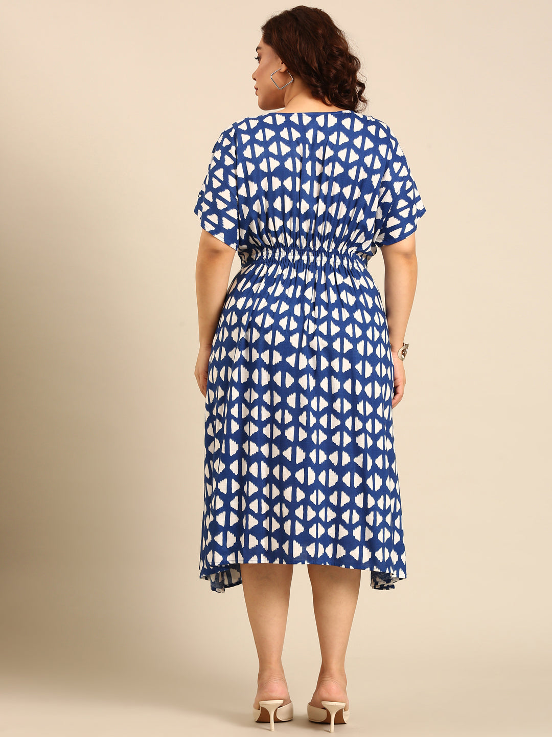 Blue Geometric Printed Smocking Dress