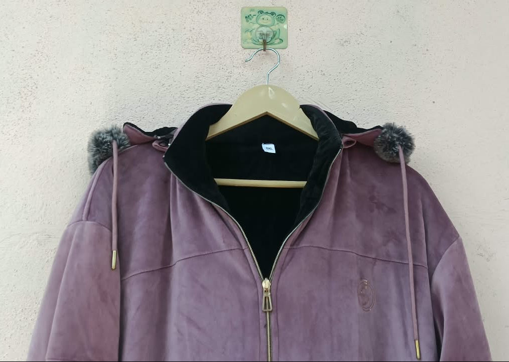Double-Sided Reversible Lavender Velvet Zip-Up Hoodie Jacket