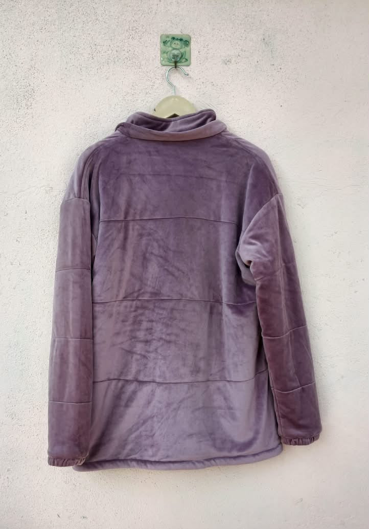 Double-Sided Reversible Lavender Velvet Zip-Up Hoodie Jacket