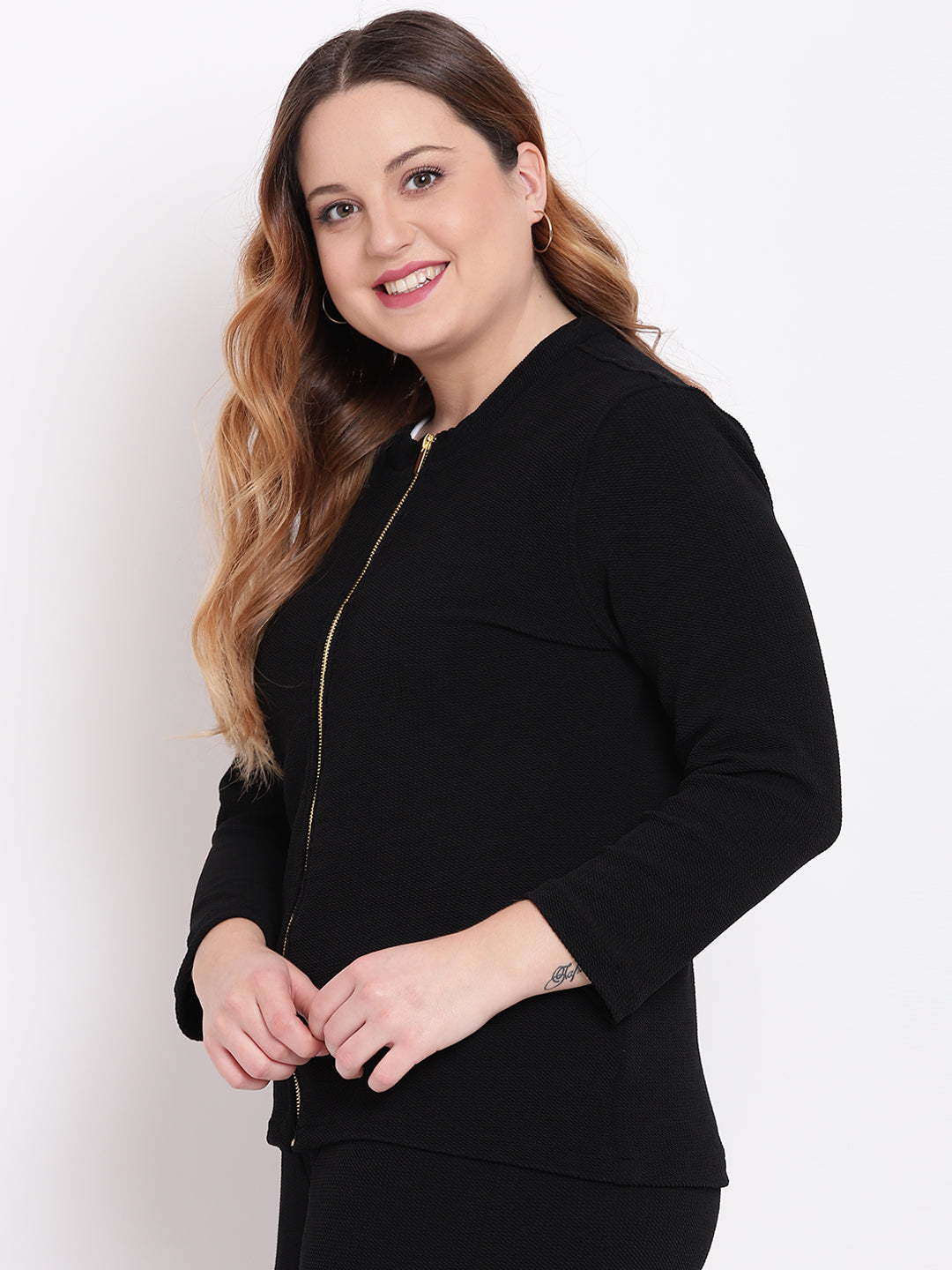 EMBOSSED BLACK JACKET WITH GOLD ZIP